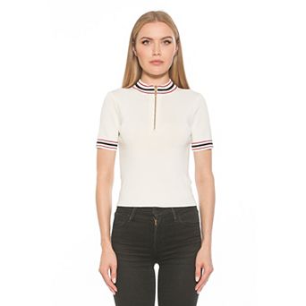 Women's ALEXIA ADMOR Phoebe Knit 1/4-Zip Short Sleeve Mock Neck Top