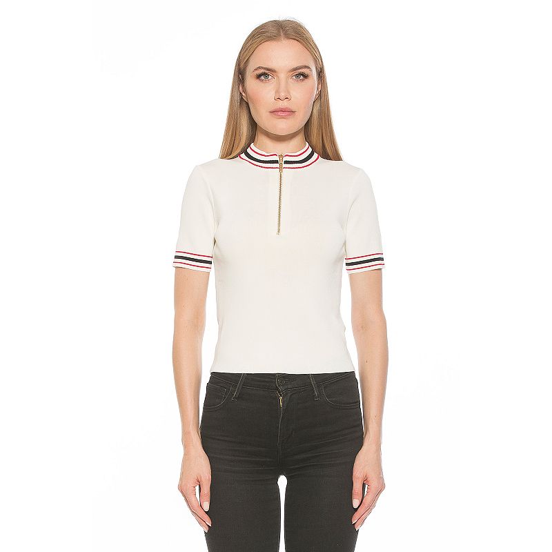 Women's ALEXIA ADMOR Phoebe Knit 1/4-Zip Short Sleeve Mock Neck Top,