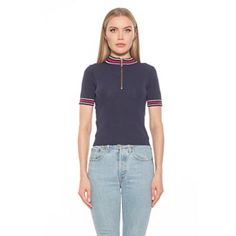 Women's ALEXIA ADMOR Phoebe Knit 1/4-Zip Short Sleeve Mock Neck Top