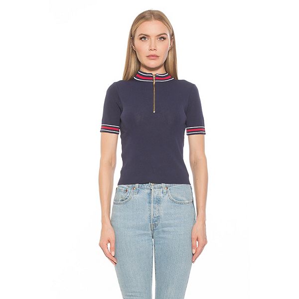 Women's ALEXIA ADMOR Phoebe Knit 1/4Zip Short Sleeve Mock Neck Top