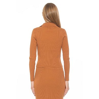 Women's ALEXIA ADMOR Sam Ribbed Knit Asymmetric Button Down Long Sleeve Top