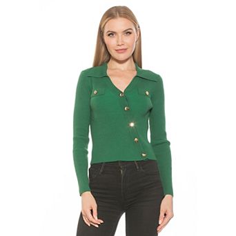 Women's ALEXIA ADMOR Sam Ribbed Knit Asymmetric Button Down Long Sleeve Top