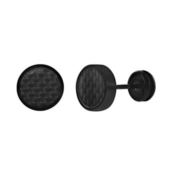 Metallo Stainless Steel 10mm Carbon Fiber Earrings