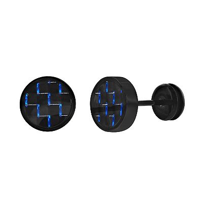 Metallo Stainless Steel 10mm Carbon Fiber Earrings Men s Blue Black