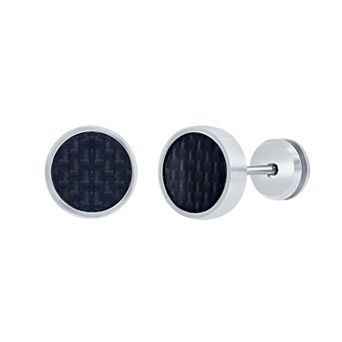 Metallo Stainless Steel 10mm Carbon Fiber Earrings