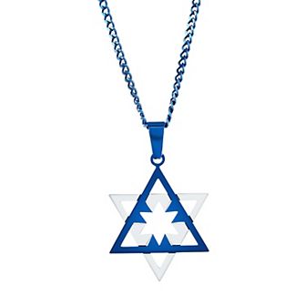 Metallo Stainless Steel Blue and Silver Star Of David Necklace
