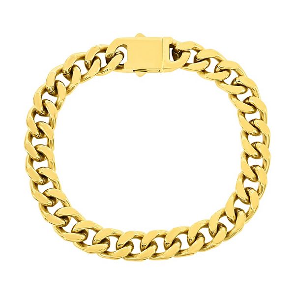 Metallo Stainless Steel Gold Plated 10mm Cuban Link Bracelet