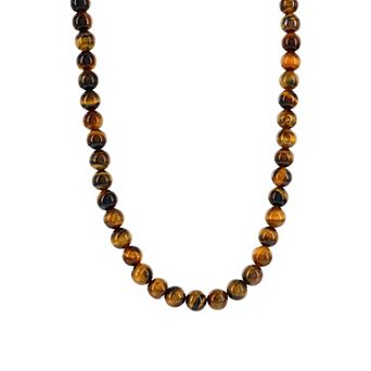 Men's Metallo Steel Red Tiger Eye 8mm Bead Necklace