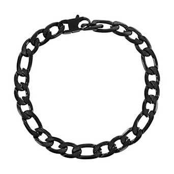 Men's Metallo Steel Black Plated Textured Figaro Chain Bracelet
