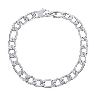Men's Metallo Steel Black Plated Textured Figaro Chain Bracelet