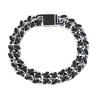 Metallo Stainless Steel Carbon Fiber Cuban Bracelet