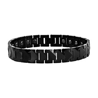 Men's Metallo Tung Black Plated Puzzle Magnetic Link Bracelet