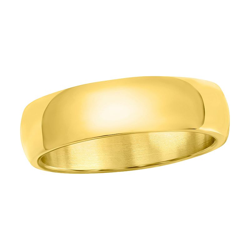 Men's Metallo Steel Gold-Plated 6mm Polished Ring, Size: 8, Stainless