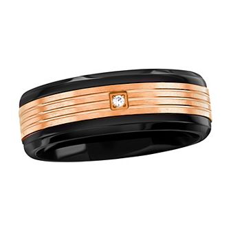 Metallo Men's Two Tone Stainless Steel Cubic Zirconia Ring