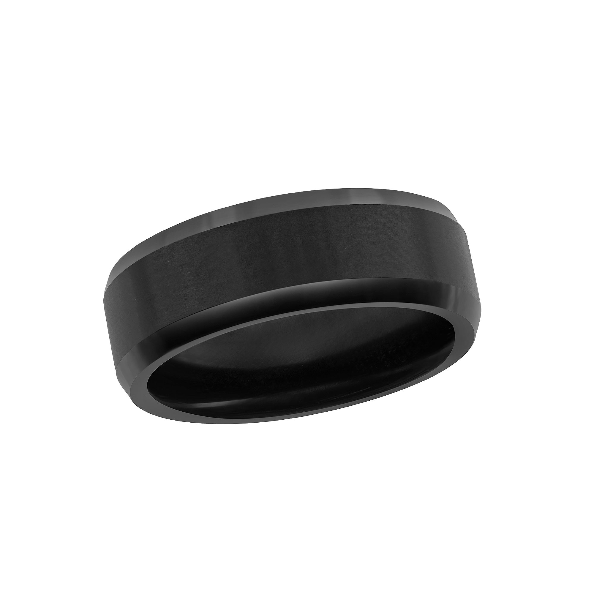 Mens Metallo Tung Black Brushed & Polished 8mm Ring, Size: 12, Tungsten