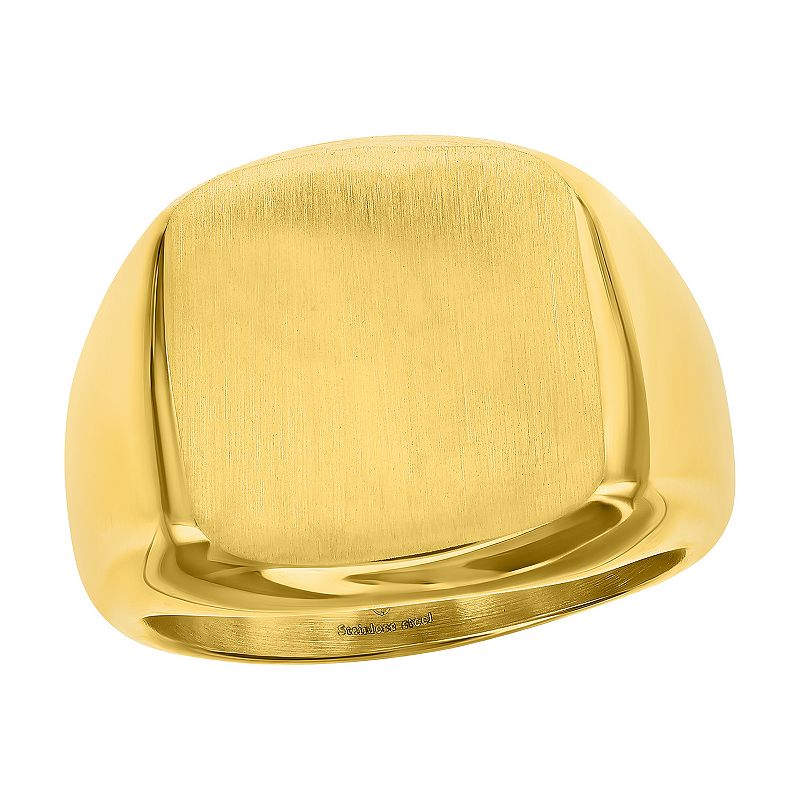 Metallo Men's Gold Tone Stainless Steel Brushed Square Ring, Size: 10