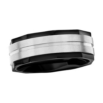 Metallo Men's Two Tone Sterling Silver Satin Ring