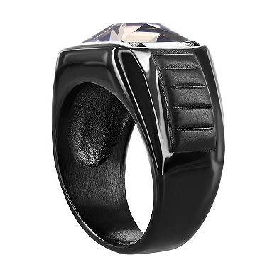 Men's Metallo Steel Gray Spinel Square Black Cubic Zirconia Ring