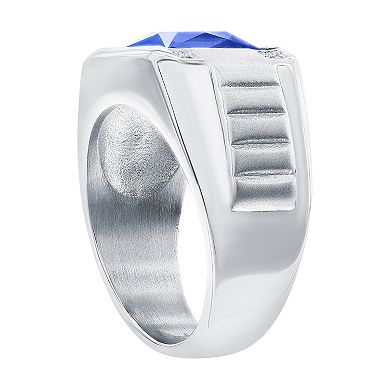 Men's Metallo Steel Genuine Blue Spinel Square Cubic Zirconia Ring
