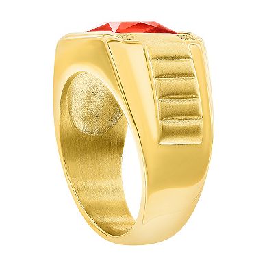 Men's Metallo Steel Gold-Plated Genuine Red Spinel Cubic Zirconia Ring