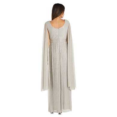 Women's R&M Richards Crinkle Pleated Goddess Maxi Dress With Long Cape Sleeves