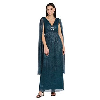 Women's R&M Richards Crinkle Pleated Goddess Maxi Dress With Long Cape Sleeves
