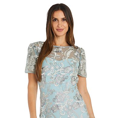 Women's R&M Richards Embroidered Tea Length Flounce Dress