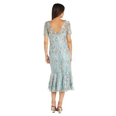 Women's R&M Richards Embroidered Tea Length Flounce Dress