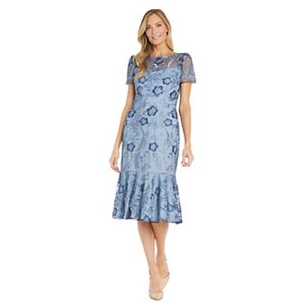 Women's R&M Richards Embroidered Tea Length Flounce Dress
