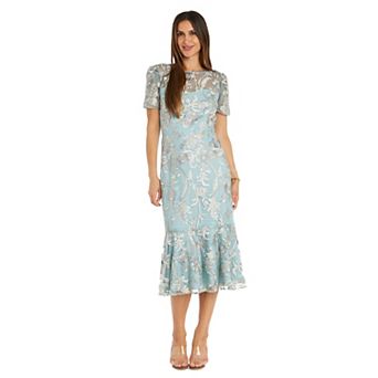 Women's R&M Richards Embroidered Tea Length Flounce Dress