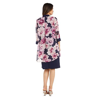 Women's R&M Richards Chiffon Floral Printed Jacket and Dress With Detachable Necklace