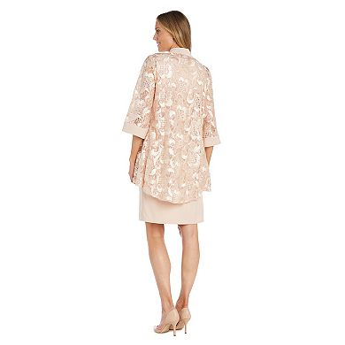 Women's R&M Richards Embroidered And Sequin Cutout Jacket and Tank Dress