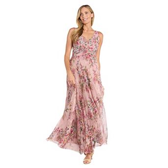 Women's R&M Richards Crinkle Pleated Printed V-Neck Maxi Dress