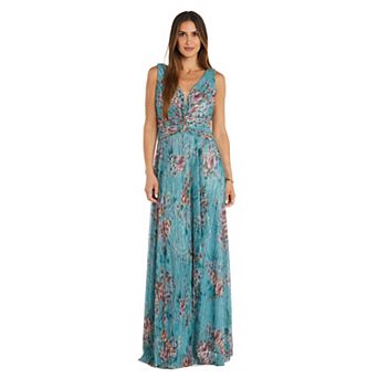 Women's R&M Richards Crinkle Pleated Printed V-Neck Maxi Dress