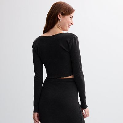 韓国女子 人気[PRENDA] BOAT NECK INTERLOCK LONG SLEEVE Boat Neck Long Sleeve Top Black | NA-KD