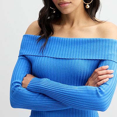 Off-Shoulder Ribbed Long Sleeve Pullover Sweater – Jupiter