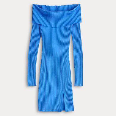 Juniors' madden girl Rib Knit Foldover Off-Shoulder Long Sleeve Bodycon Mini Dress
