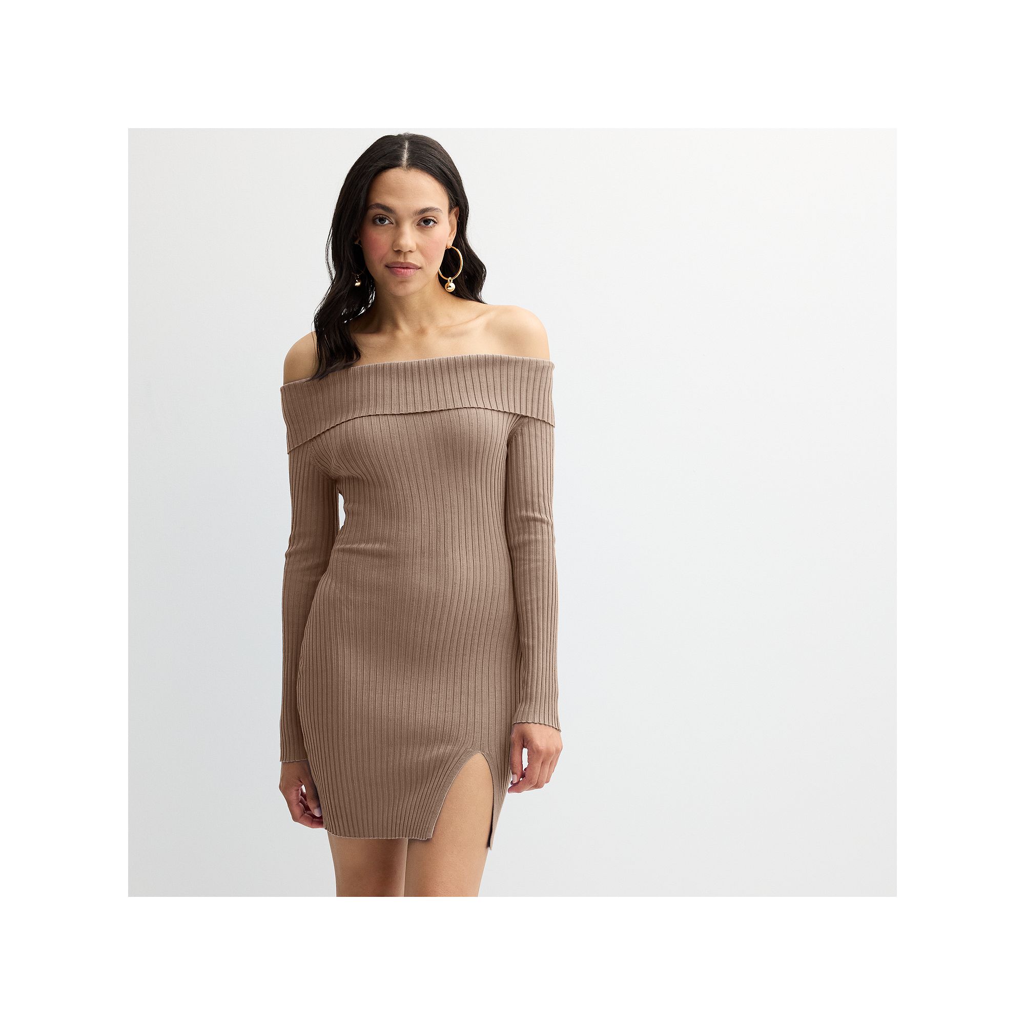 Juniors madden girl Rib Knit Foldover Off-Shoulder Long Sleeve Bodycon Min