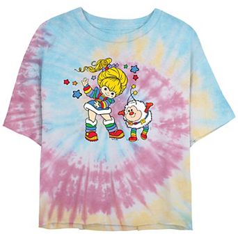 Juniors' Rainbow Brite And Twink Dancing Crop Top Tie Dye Graphic Tee