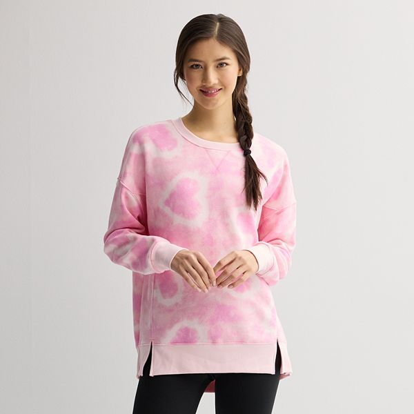 Juniors' SO® Oversized Fleece Tunic Pullover - Pink Heart Dye (MEDIUM)