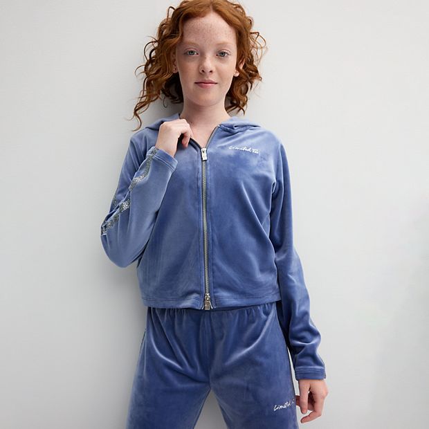 Girls 7-16 Limited Too Sparkle Hooded Velour Full Zip