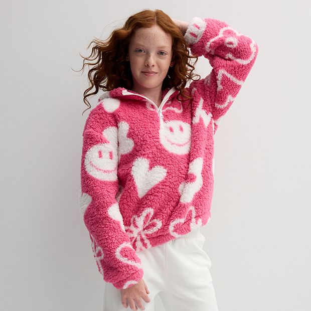 Girls 7 16 Limited Too Hooded Sherpa Quarter Zip