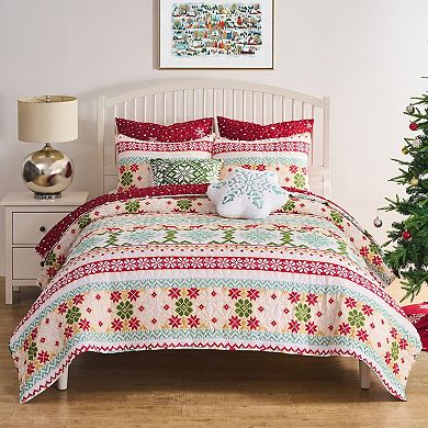 Greenland Home Fashions Fair Isle Reversible Holiday Star Quilt & Shams Set