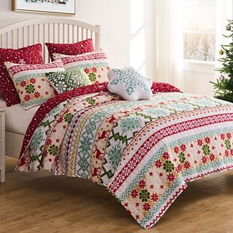 Greenland Home Fashions Fair Isle Reversible Holiday Star Quilt & Shams Set