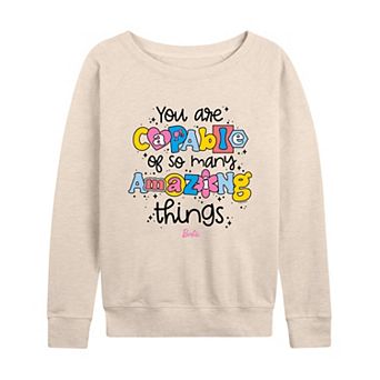 Women's Barbie® Capable So Many Things Graphic French Terry Long Sleeve Tee