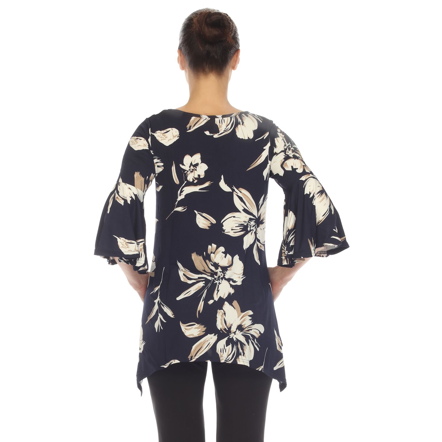 Women's Floral Print Bell Sleeve Tunic Top