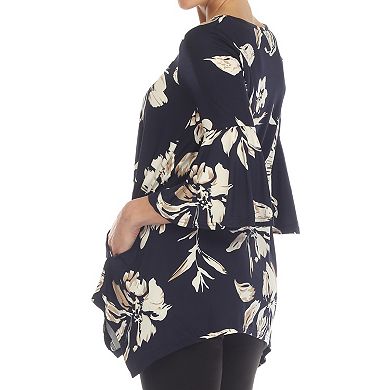 Women's Floral Print Bell Sleeve Tunic Top