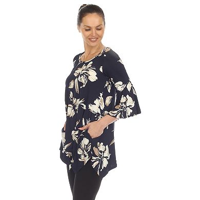 Women's Floral Print Bell Sleeve Tunic Top