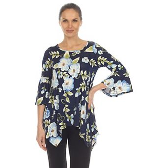 Women's Floral Print Bell Sleeve Tunic Top