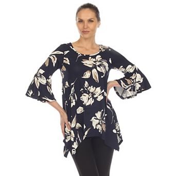 Women's Floral Print Bell Sleeve Tunic Top